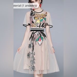Brand new vintage style A-line floral mesh embroidered dress
